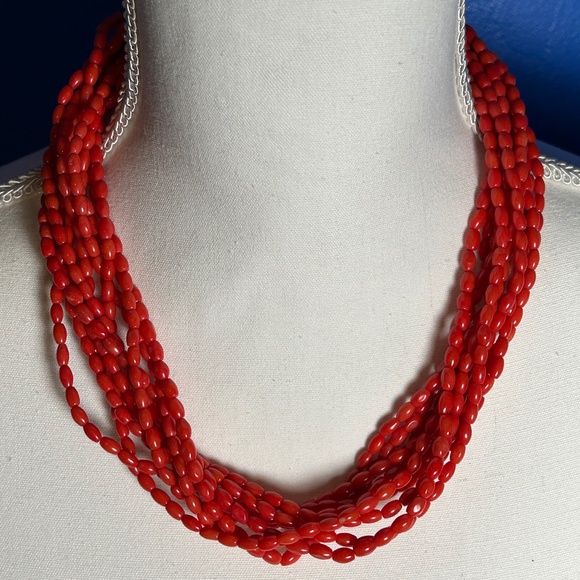 Southwest Jewelry - Vintage Southwest Orange Coral Muti Strand Statement Necklace 10 Strands